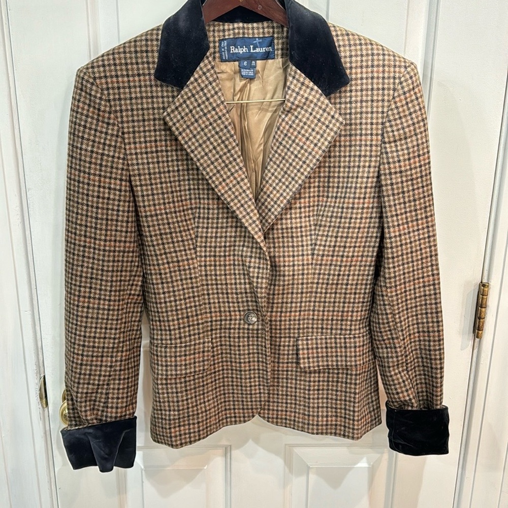 Ralph Lauren Blue Label 100% Wool Velvet Blazer Made in Italy Lined Size 6 Brown